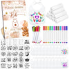 Panitay 100 Pcs Diy Baby Bibs Decorating Kit 50 White Bibs 25 Stencils 24 Fabric Markers 1 Baby Shower Game Sign(Brown Bear)
