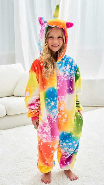 Chetosho Unicorn Hooded Onesie Girls Halloween One Piece Kids Costume (Tie Dye Starry Sky 4-5 Years)