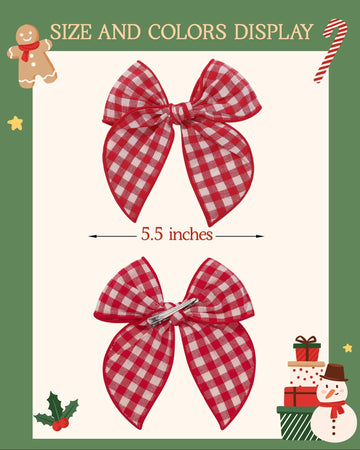 Doboi 8Pcs Baby Girls Hair Clips Large Christmas Fable Hair Bows Cotton Linen Bows For Girls Gingham Hair Accessories For Baby T