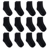 Tenpluszero 12 Pairs Non Slip Toddler Socks Crew Socks With Grips For Baby Boys Girls (Black, 1T/2T)
