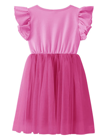 Twkioue Girls Dresses Tutu Tulle Butterfly Sleeves Casual Kid Cute Party Dress 817 Rose Red 110