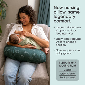 Boppy Nursing Pillow, Forest Green Dinos, Larger, Firmer, More Supportive Pillow For Breastfeeding And Bottle Feeding, Firmer Fi