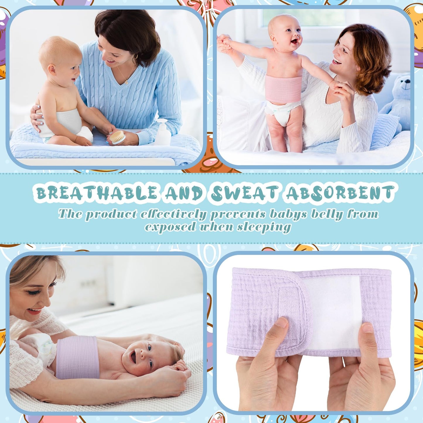 Vabean 8 Pcs Baby Infant Umbilical Cord Comfort Adjustable Cotton Belly Band For Protection, Baby Gifts For 0 To12 Months (Simpl