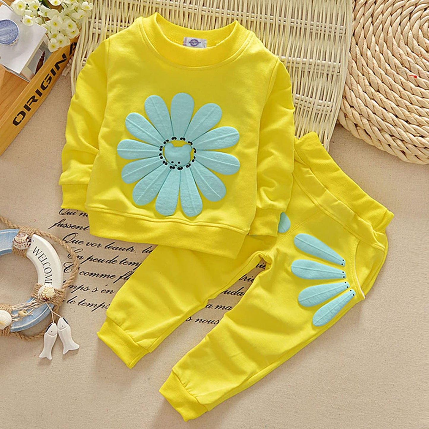 Avidqueen Toddler Baby Girls Sunflower Clothes Set Long Sleeve Top And Pants 2Pcs Outfits Fall Clothes (Age(2T), Yellow)