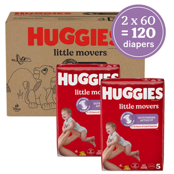 Huggies Size 5 Diapers, Little Movers Baby Diapers, Size 5 (27+ Lbs), 120 Count (2 Packs Of 60)