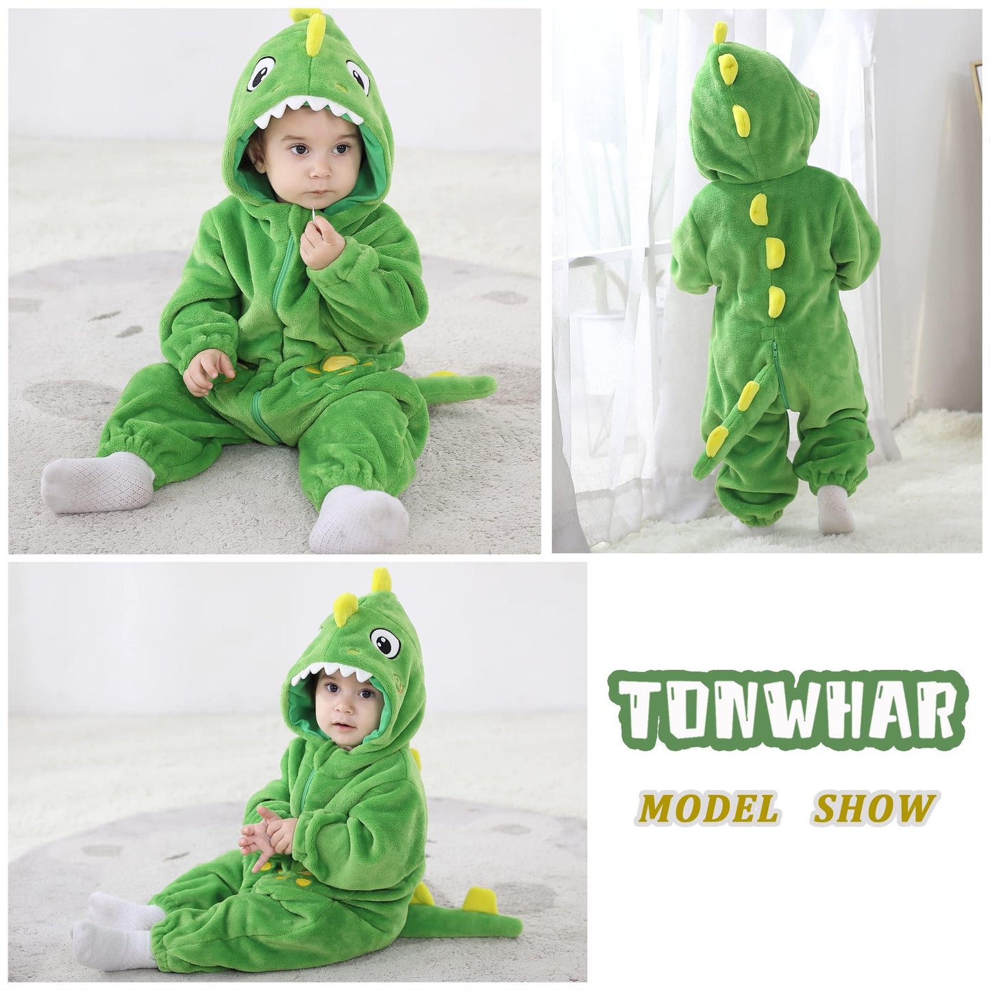 Tonwhar Infant And Toddler Halloween Cosplay Costume Kids' Animal Outfit Snowsuit(3-6 Months,Light Green Dinosaur)