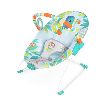 Bright Starts Rainforest Vibes 3-Point Harness Vibrating Baby Bouncer With-Toy Bar
