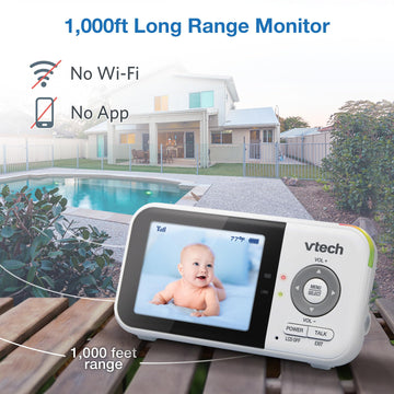 Vtech Vm819 Baby Monitor, 2.8    Screen, Night Vision, 2-Way Audio, Temperature Sensor And Lullabies, Secure Transmission No Wif