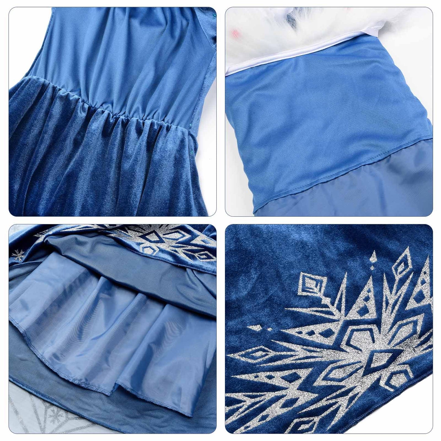 Knemmy Princess Costume For Girls Halloween Dress Snow Cosplay Christmas Birthday Party Dress Up Outfit Blue