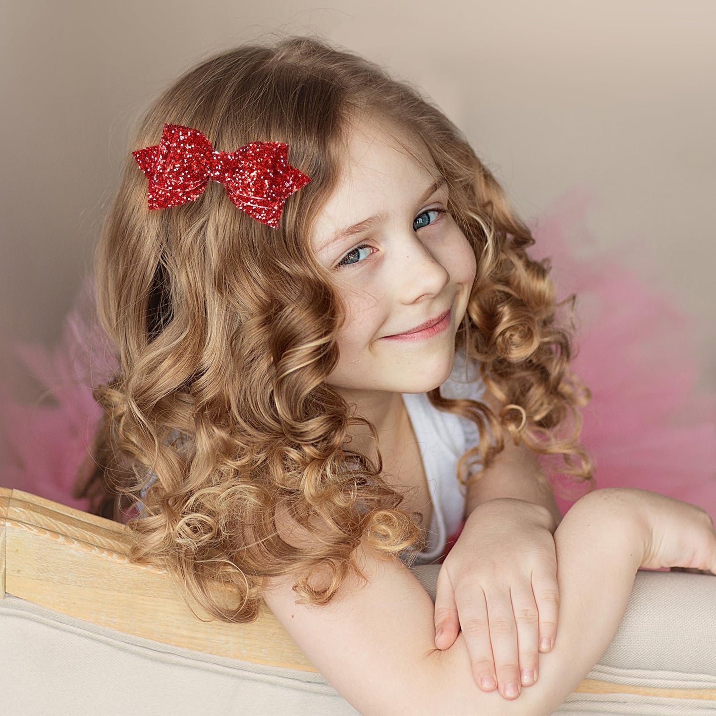 Cute 4' Sparkly Glitter Red Hair Bows For Girls Boutique Alligator Clips Hair Barrettes Glittery Sequin Cheer Pins,Teens Toddle