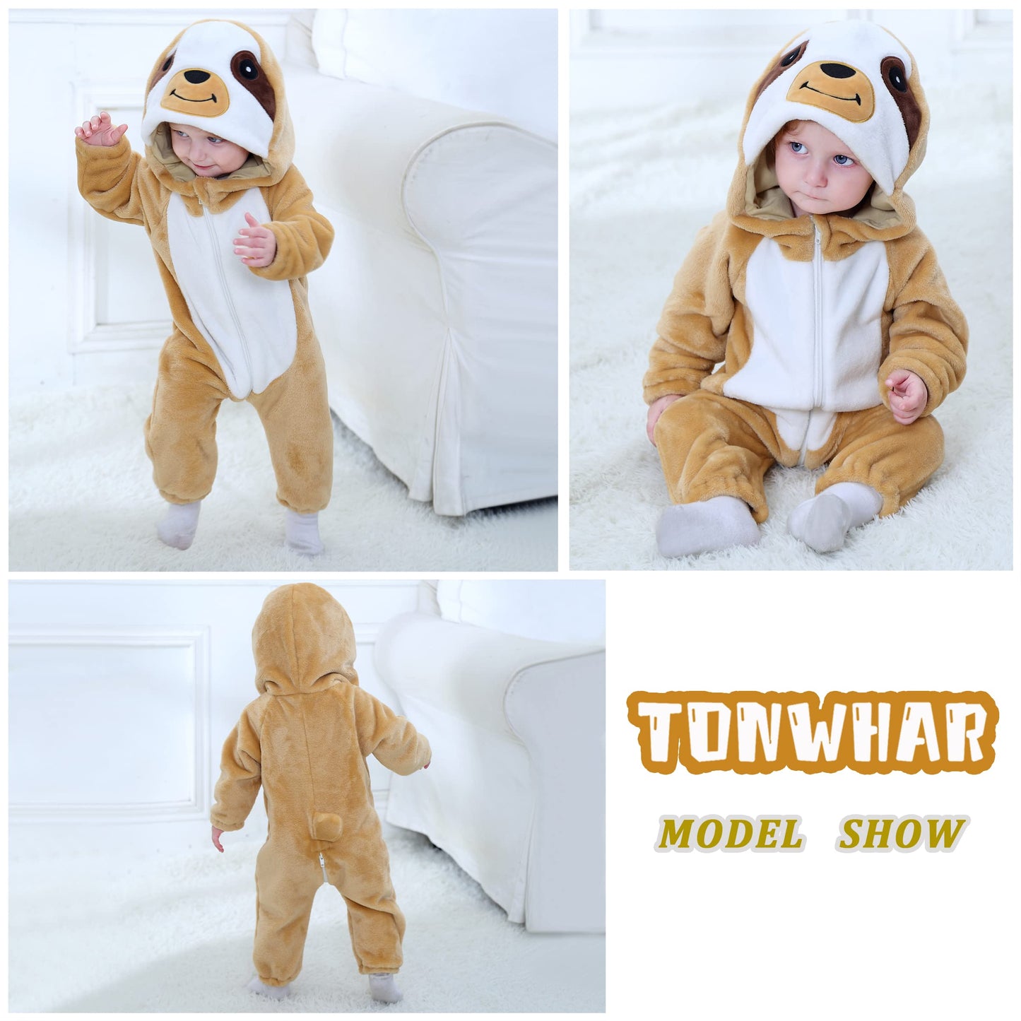 Tonwhar Kids' And Toddlers' Infant Tiger Dinosaur Animal Fancy Dress Costume Outfit Hooded Romper Jumpsuit (1-3 Months/Height:20