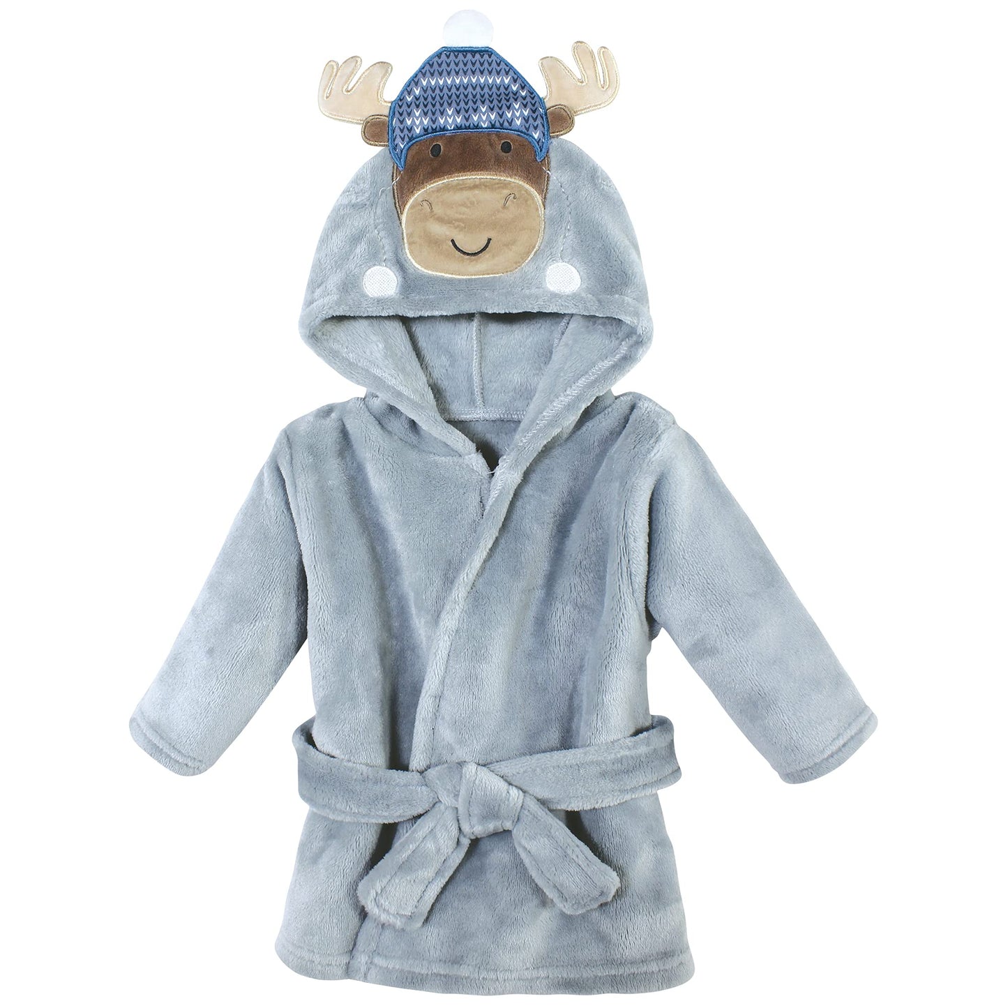 Hudson Baby Unisex Baby Plush Animal Face Bathrobe, Winter Moose, 0-9 Months