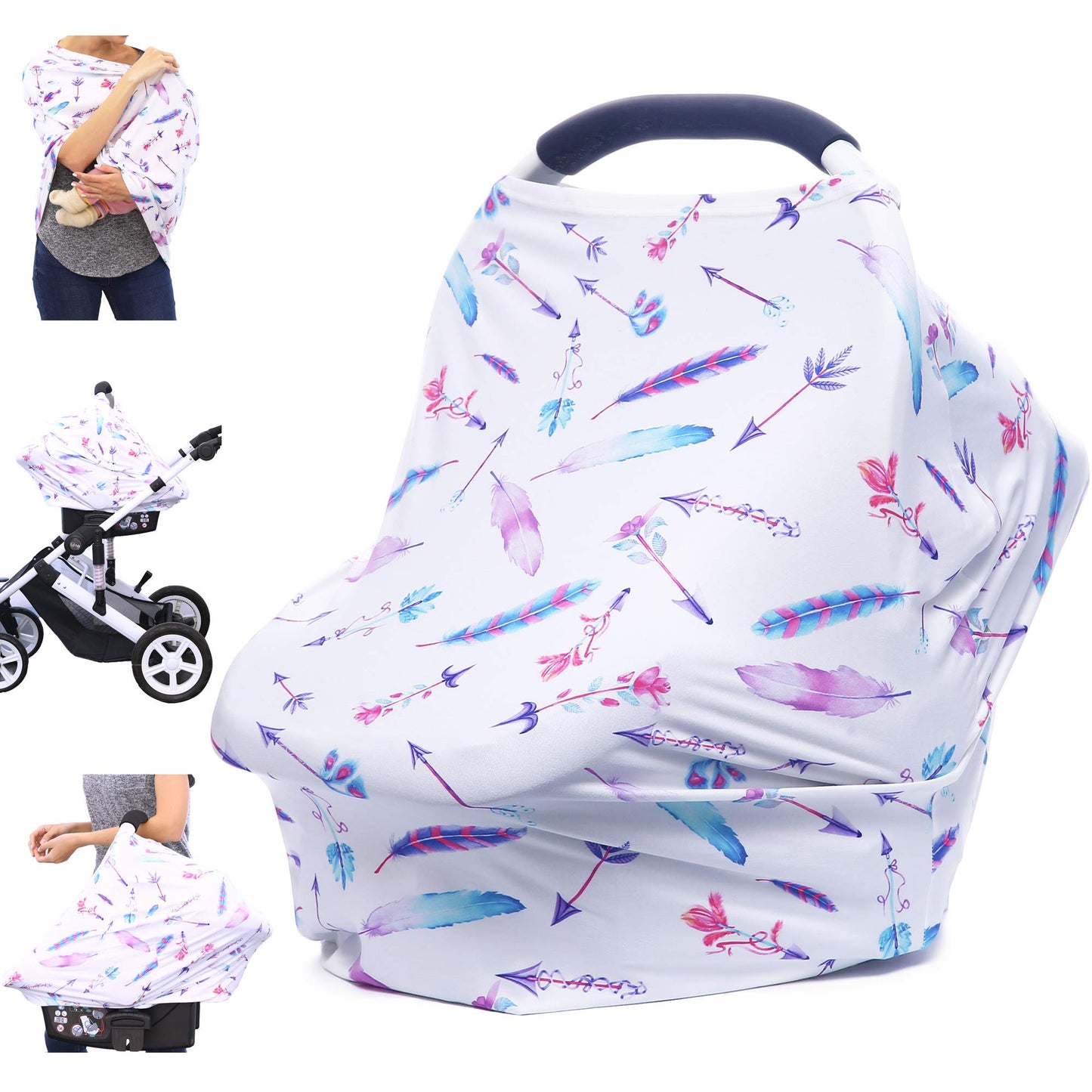 Car Seat Covers For Babies - Carseat Canopy, Multi-Use Breastfeeding Covers, Girls And Boys Baby Shower Gifts
