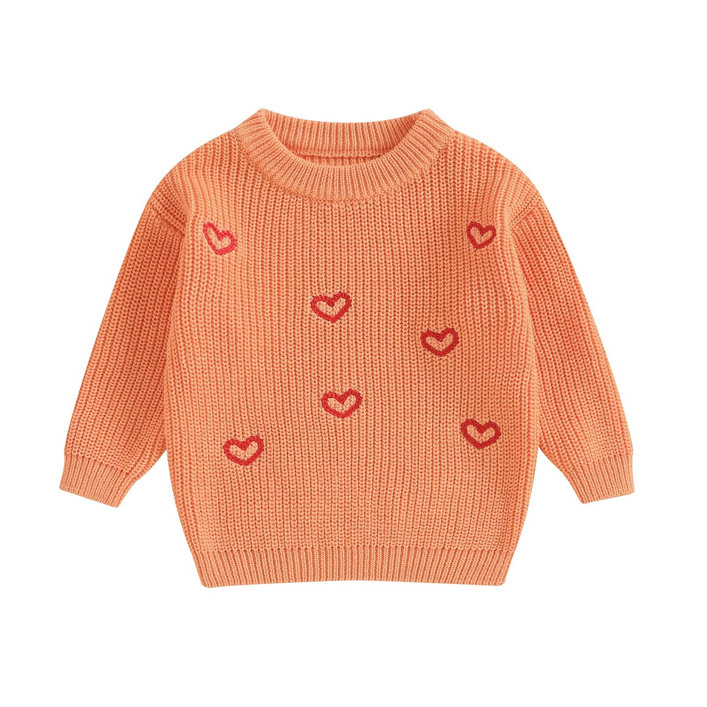 Baby Girl Valentines Day Outfit Love Heart Sweet Long Sleeve Sweater Tshirt Crewneck Tops Fall Winter Clothes (F-Orange, 3-6 Mon
