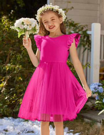 Flypigs Girl Dresses Toddler Ruffle Toddler Tutu Dress Casual Hot Pink Valentine Christmas Sundress For Kids For 3 Years