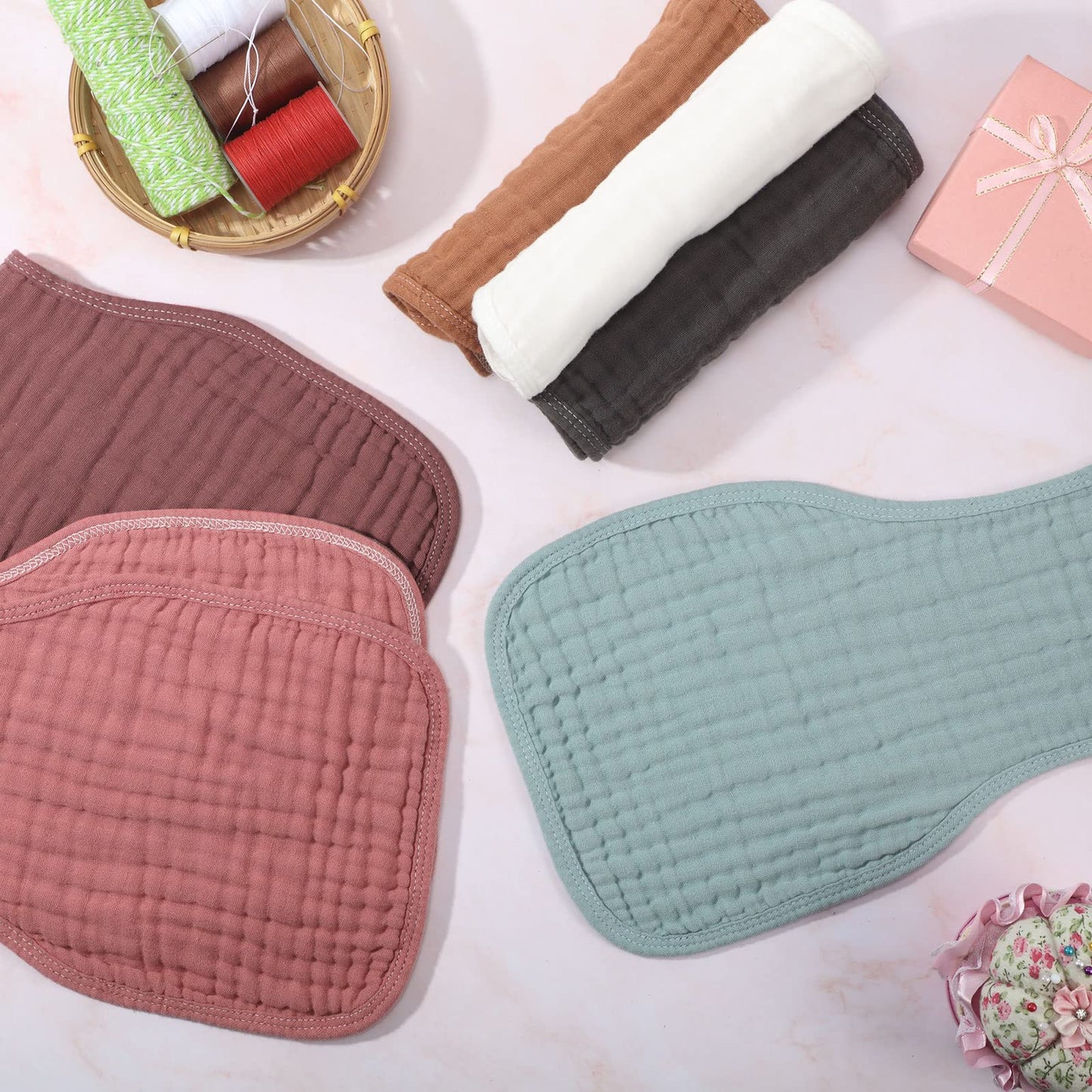 Frienda 6 Pieces Baby Muslin Burp Cloths Large 9 X 20 Inch 6 Layer Burp Cloth Multi Colors Muslin Washcloths Diapers Newborn Fac