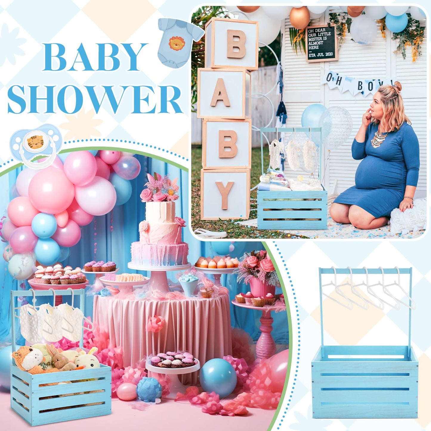 Suzile Wooden Shower Party Crate Closet, Shower Party Basket With Handle Storage Crate Hamper, Shower Party Wooden Gift Crate, P