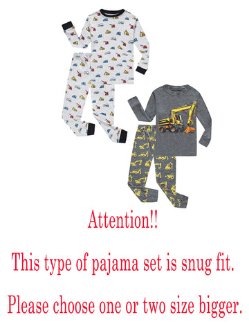 Family Feeling 4 Piece Baby Boys Excavator Pajamas Long Sleeve 100% Cotton Toddler Pjs 18-24 Months