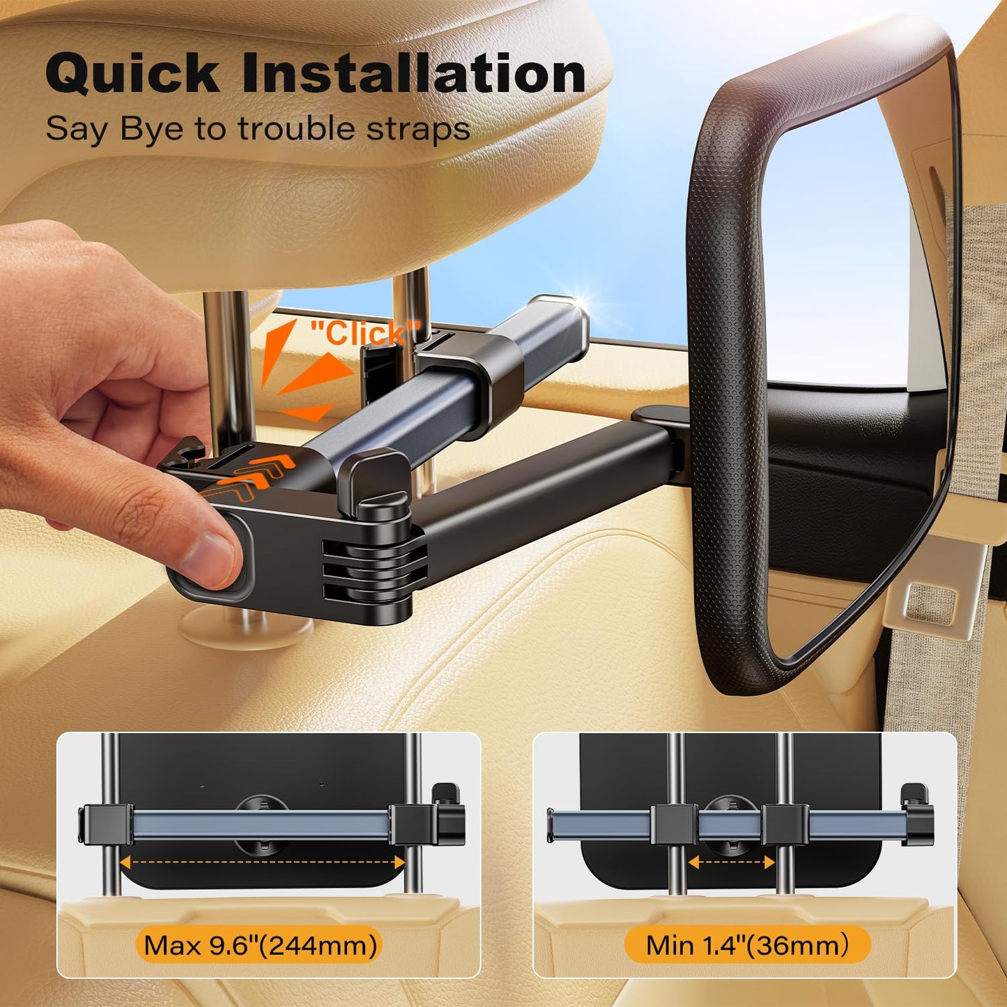 Tazeni Baby Car Mirror, Stretchable 360 Caring Baby Mirror For Car Seat Rear Facing Seat Infant Shatterproof, Baby Essentials Fo