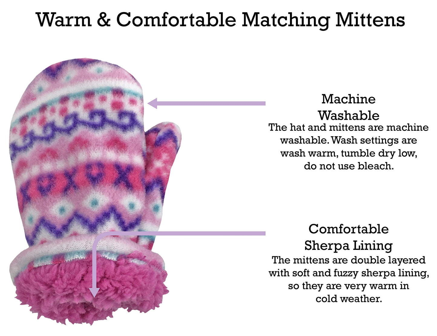 Nice Caps Toddler Baby Winter Hat Mitten Set - Kids Boys Girls Gloves Fleece Sherpa Lined (Fair Isle Print, 4-7 Years)