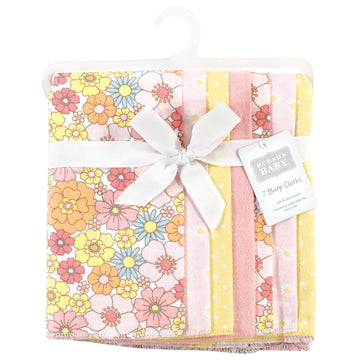 Hudson Baby Unisex Baby Cotton Flannel Burp Cloths, Peace Love Flowers 7 Pack, One Size