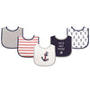 Luvable Friends Unisex Baby Cotton Terry Drooler Bibs With Peva Back, Boy Nautical, One Size
