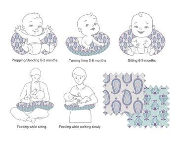 Bacati - Paisley Hugster Nursing Cover Ultra-Soft 100% Cotton Fabric In A Fashionable Two-Sided Design (Lilac/Purple/Aqua, Pillo