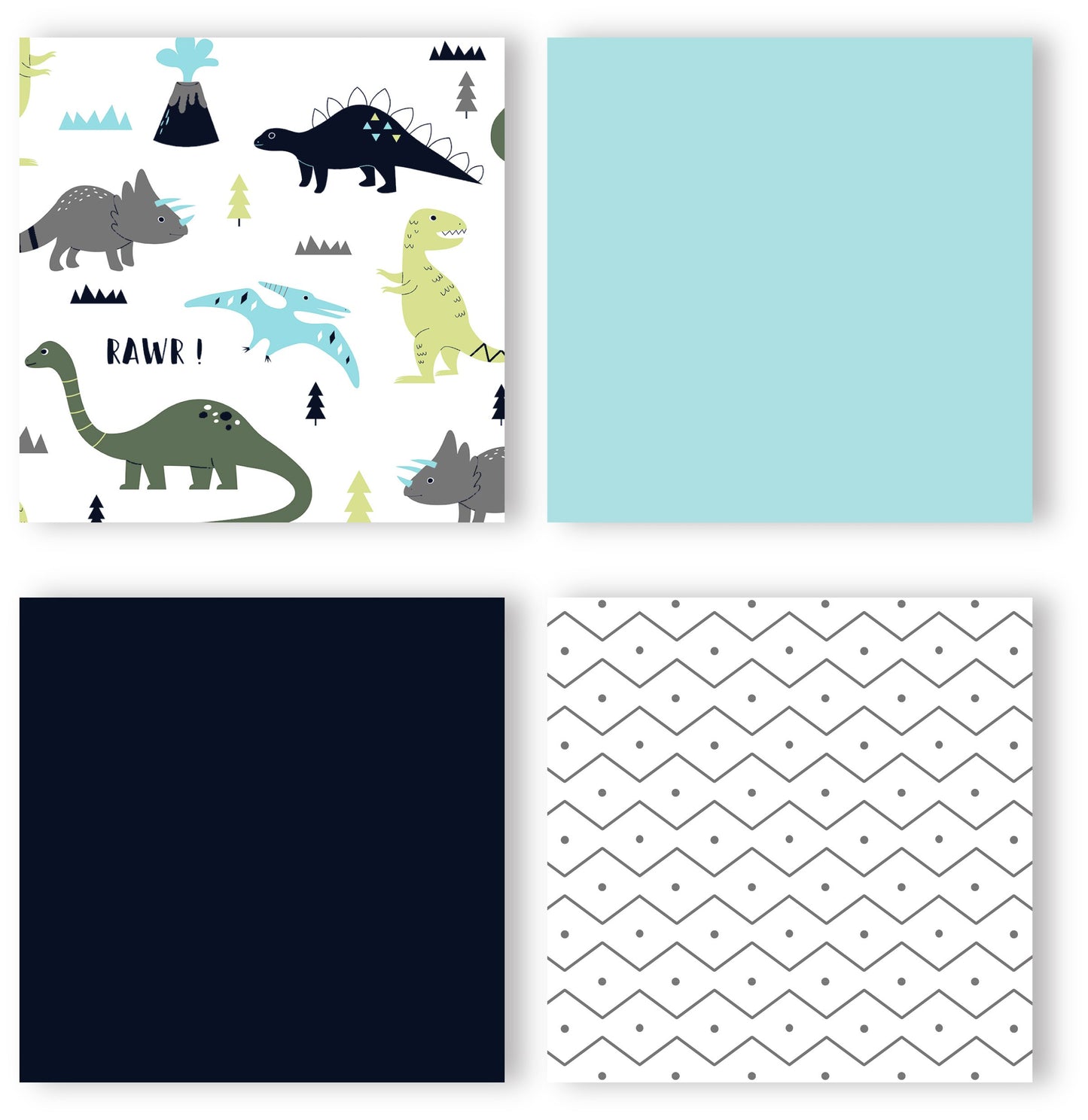 Navy Blue And Green Modern Dinosaur Boys Or Girls 5 Piece Toddler Bedding Comforter Sheet Set