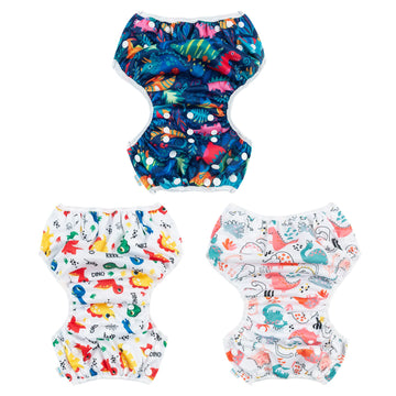 Babygoal Baby Swim Diapers 3 Pack For 0-8 Months Infant Girls And Boys, Reusable Adjustable Washable For Swimming Lessons-Dinosa