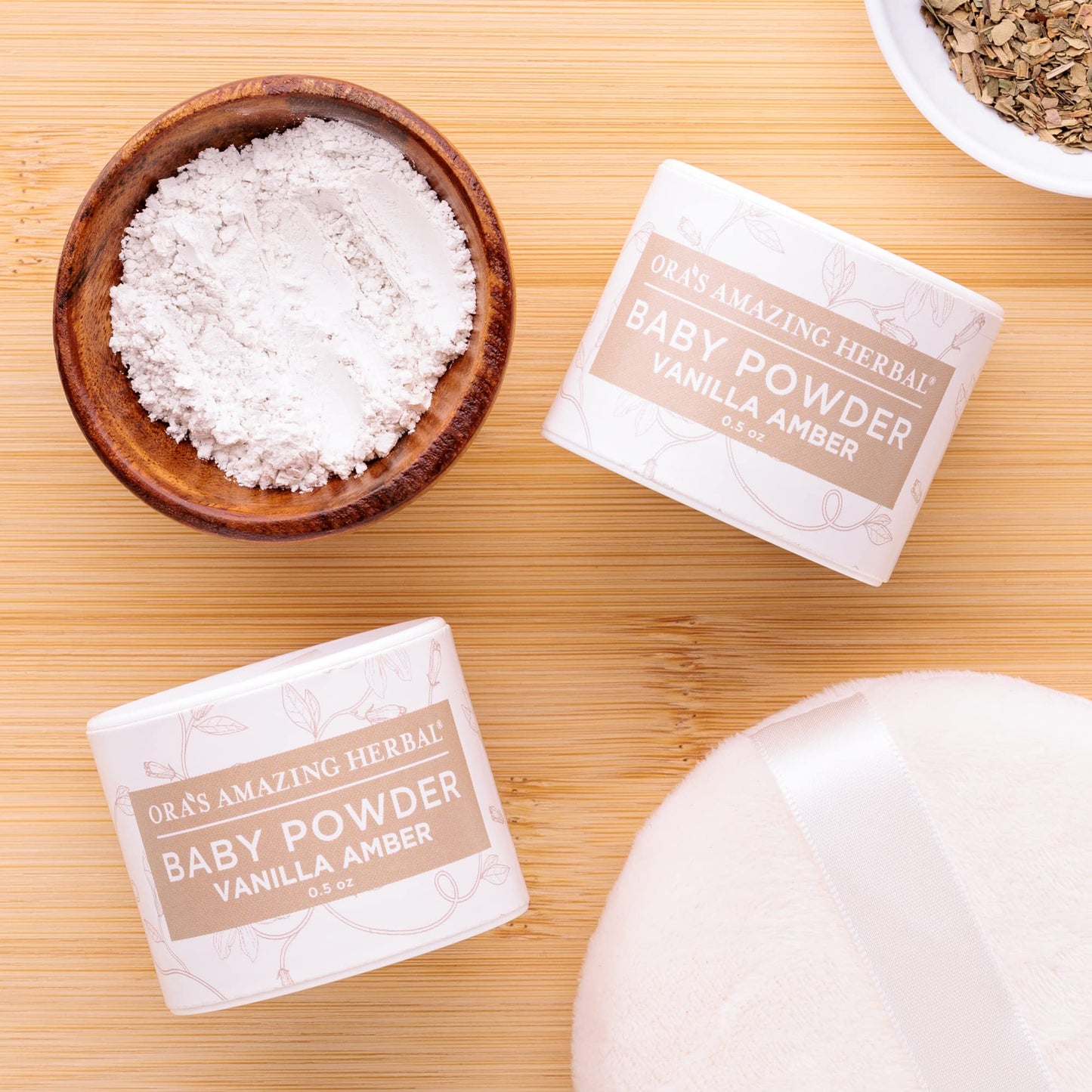 Ora'S Amazing Herbal, Talc Free Baby Powder, Cornstarch Free Clay Based Powder, Real Vanilla Amber Natural Scent, (Pack Of 2 Tra