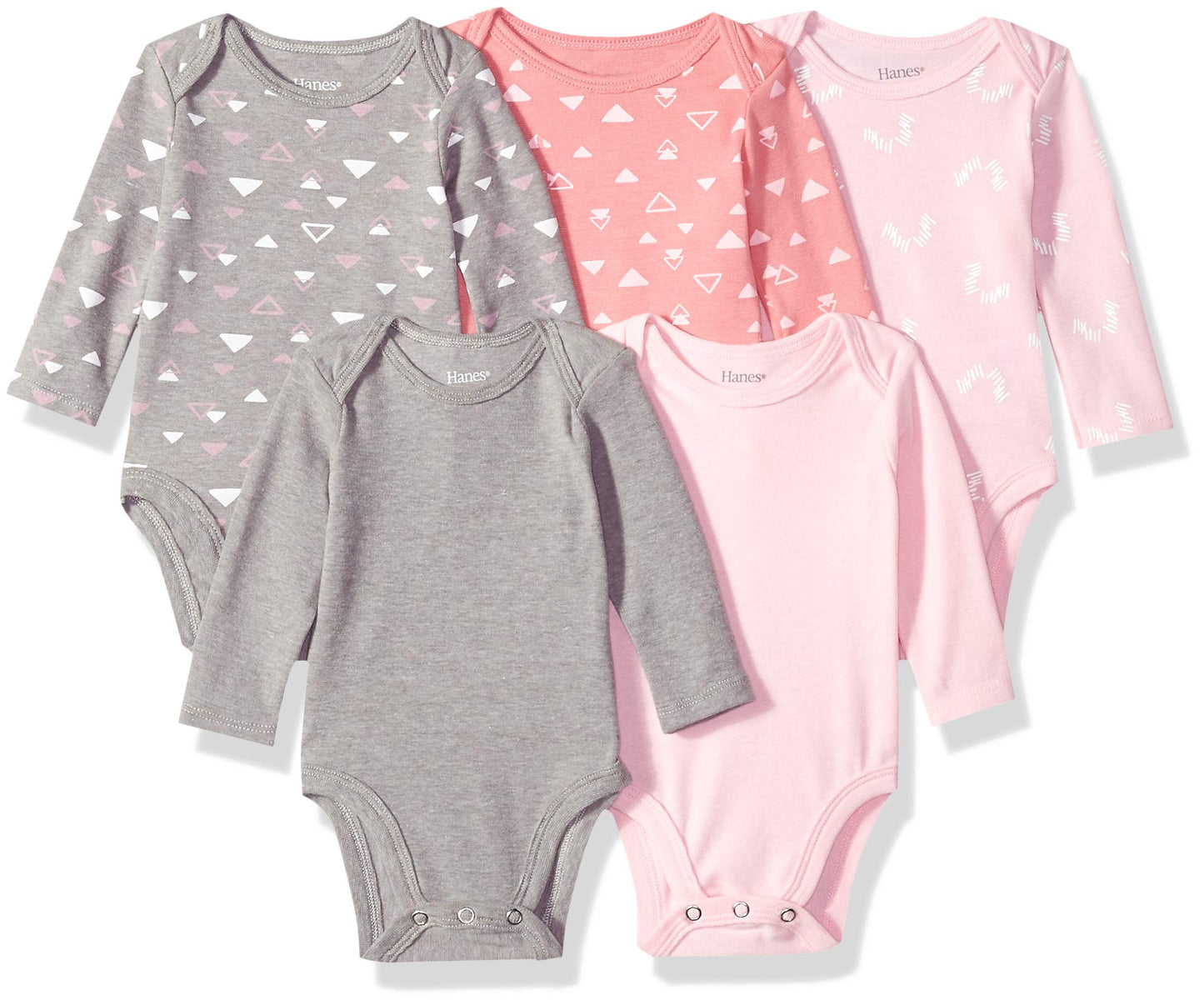 Hanes Baby Boys Ultimate Flexy 5 Pack Long Sleeve Bodysuits Bodystocking, Pink/Grey Shades, 12-18 Months Us