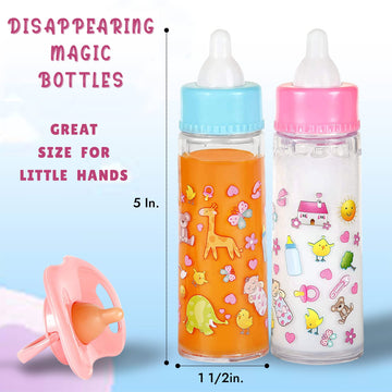 Exquisite Buggy My Sweet Baby Disappearing Magic Bottles - Includes 1 Milk, 1 Juice Bottle With Pacifier For Baby Doll (Colorful