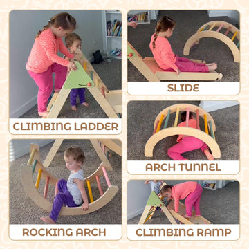 Aiwo Pikler Triangle Set 7In1 Montessori Toddler Climbing Toys Indoor, Climbing Toys For Toddlers 1-3 Inside, Baby Climbing Gym