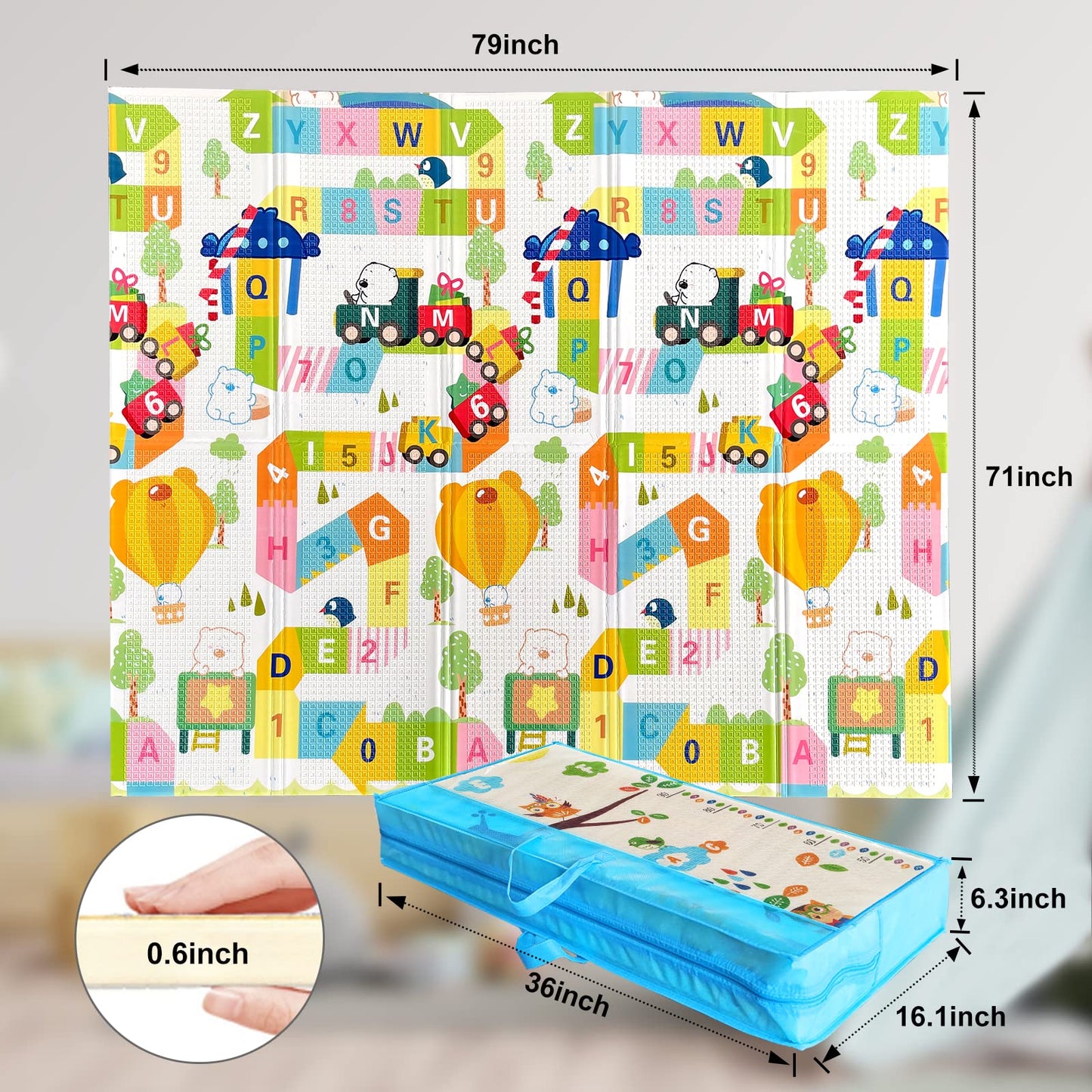 Mergren Extra Large Portable Baby Play Mat(79 ' 71 ' X0.6 ' Thickened Version), Foam Foldable Floor Crawling Mat With Revers