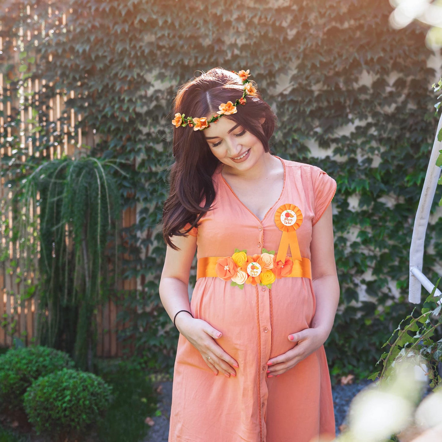 Little Cutie Citrus Maternity Sash Mom To Be & Daddy To Be Corsage Orange Clementine Flower Crown Pregnancy Sash Decoration Autu