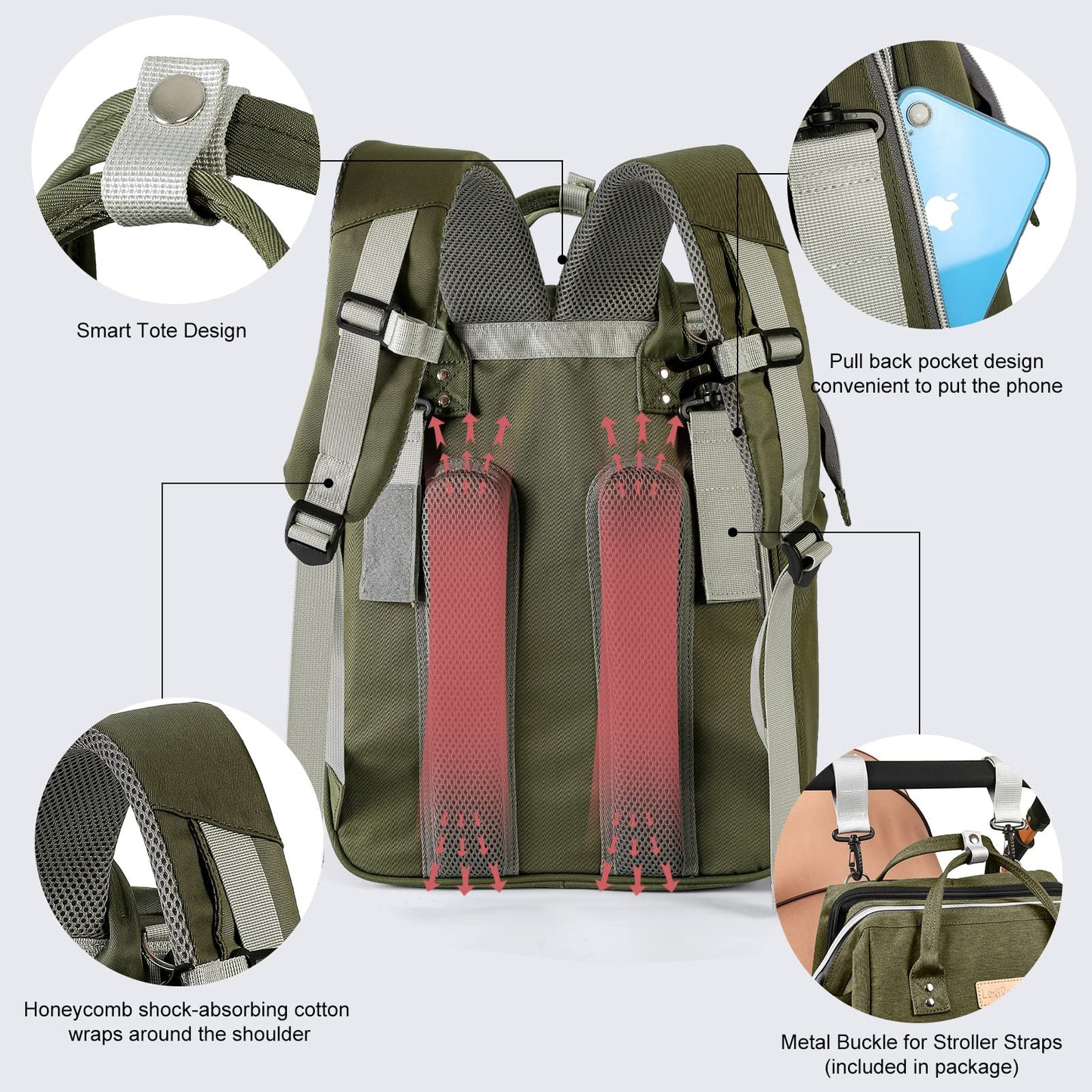 Lexiroman Diaper Bag Backpack, Large Capacity Multifunction Baby Bag With Changing Pad For Boy Girl, Travel For Moms Dads, Baby