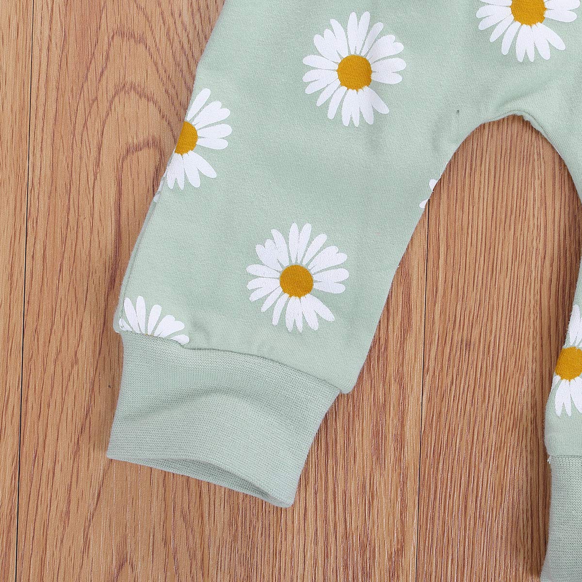 3Pcs Baby Girl Outfits Daisy Sweatshirt + Pants + Headband Infant Fall Winter Clothes Green 12-18 Months