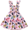 Baby Girl Butterfly Dresses Summer Toddler Butterfly Outfit Flutter Sleeve Sundress Kids Shirred Tiered Dress 6-7 Years