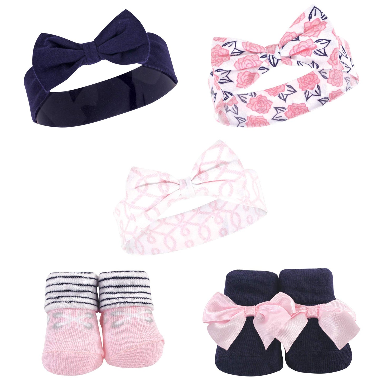 Hudson Baby Unisex Baby Headband And Socks Set, Pink Nautical, 0-9 Months