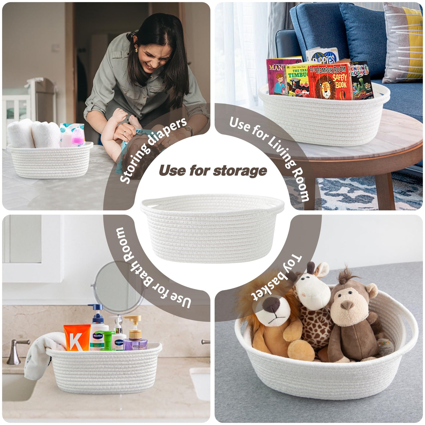 Yeeeasy Small Woven Basket With Gift Bags And Ribbons Cute Baskets For Gifts Empty Small Rope Toy Basket For Babies White Basket