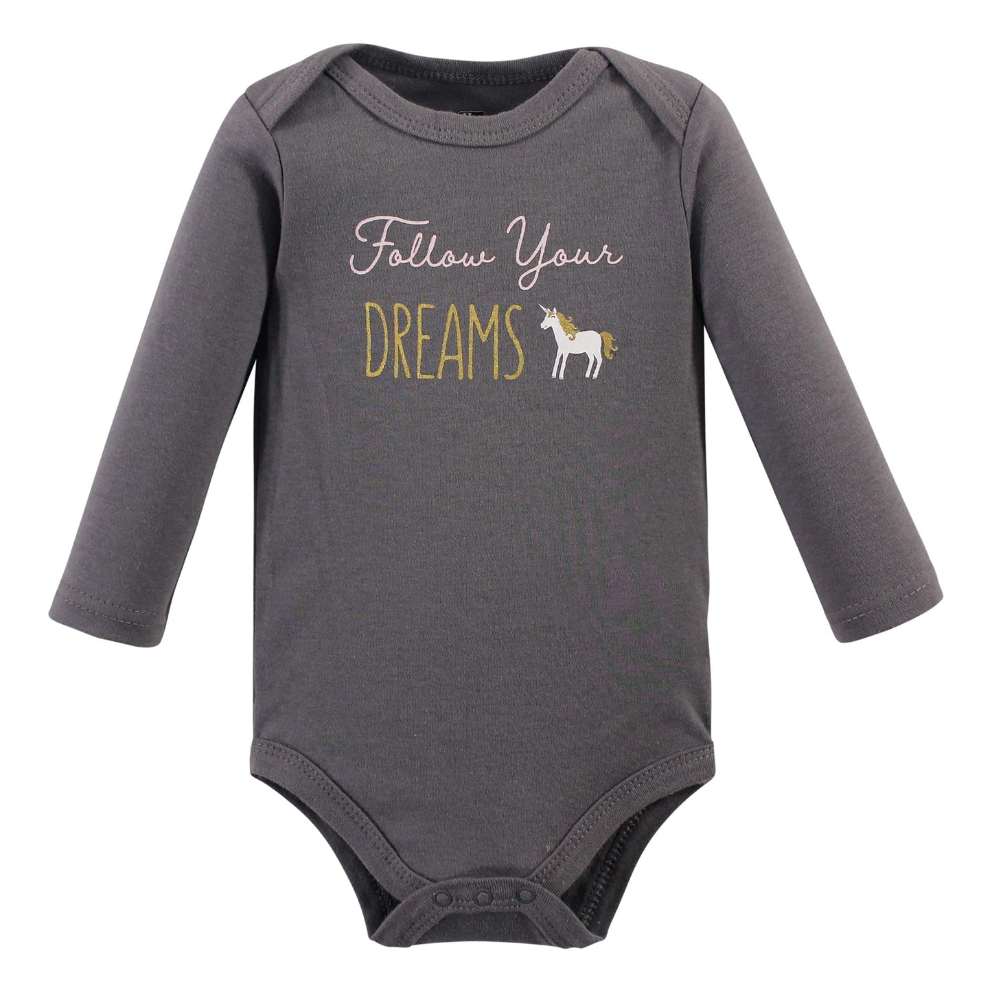 Hudson Baby Unisex Baby Cotton Long-Sleeve Bodysuits, Gold Unicorn, 9-12 Months