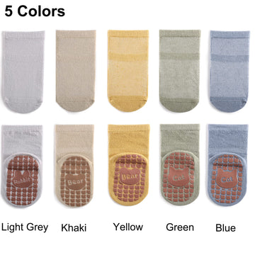 Exegawe Baby Mesh Socks With Non Slip Thin Toddler Anti Skid Crew Socks For Girls Boys 5 Pairs(Blue Multi, S/6-12M)