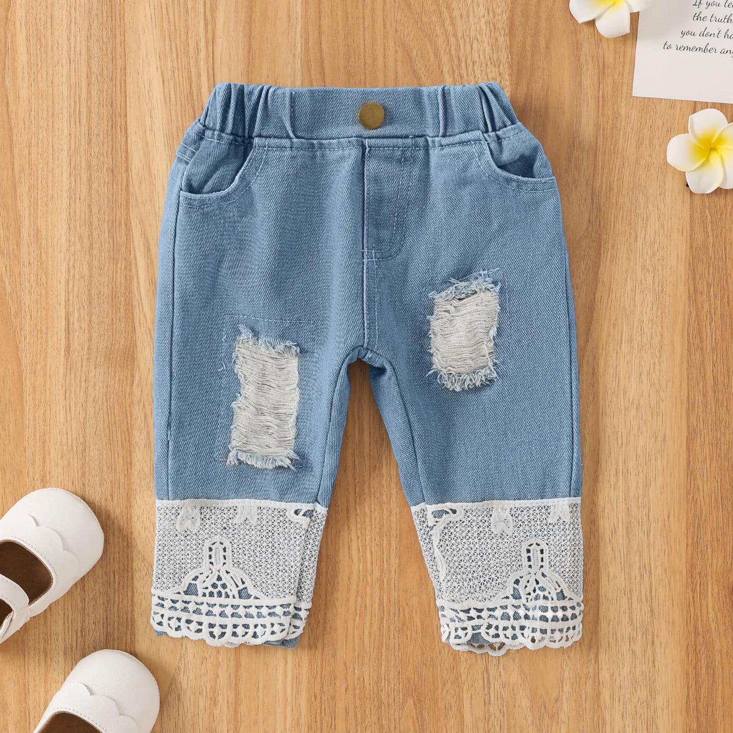 Baby Girl Clothes Outfits Toddler Infant Baby Romper Top+Jeans Clothing Set (White, 12-18 Months)