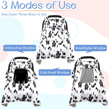 Baby Carseat Cover Boys, Newborn Car Seat Canopy, Minky Cozy & Warm Cover, Winter Carrier Cover With Peep Windows, Soft & Breath