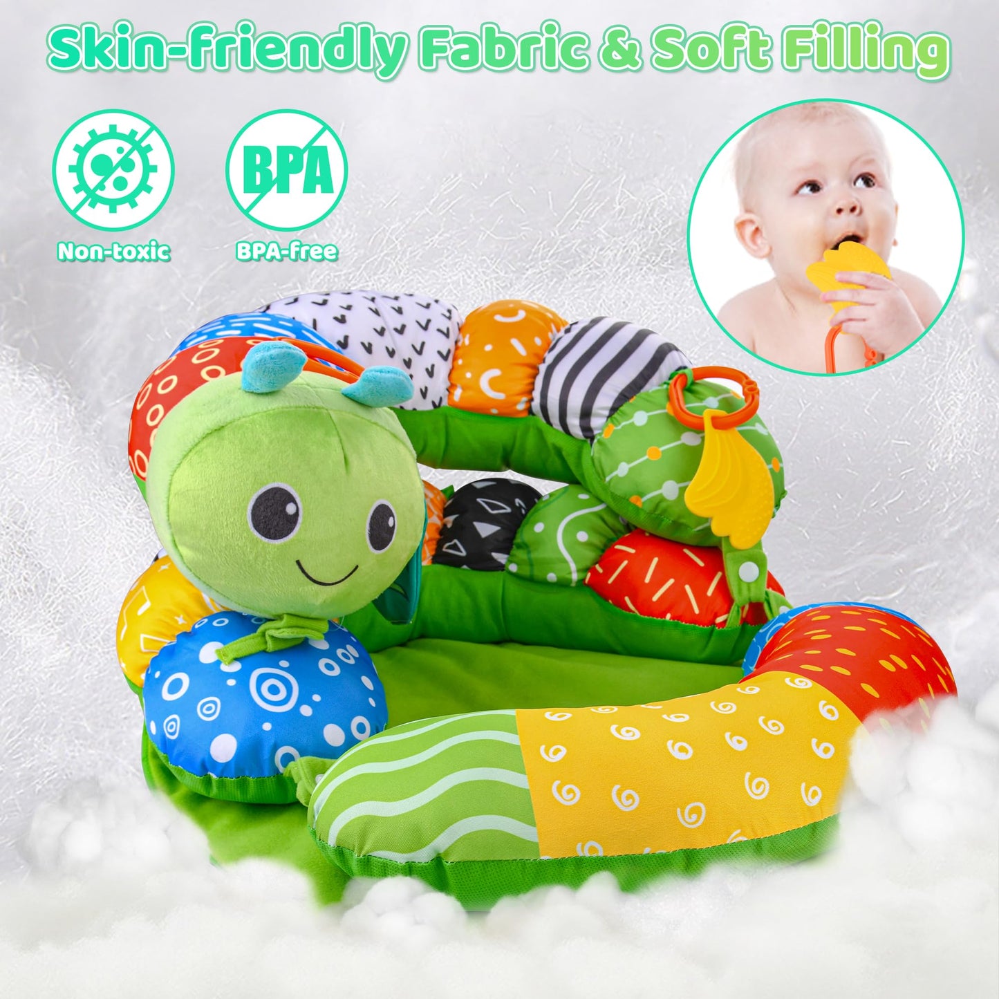 Aranee 2-In-1 Tummy Time Mat & Seated Support Pillow Baby Toys 6-12 Months, Baby Tummy Time Toys Sit Me Up Floor Seat For Newbor
