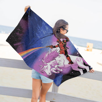 Jay Franco Marvel Deadpool Unicorn Galaxy Bath Pool Beach Towel - Super Soft & Absorbent 100% Cotton Towel, Measures 28 X 58 Inc