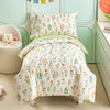 Joyreap 4 Piece Cotton Toddler Bedding Set For Girls, Yellow Flowers Green Leaves On White, Soft Breathable Toddler Comforter Se