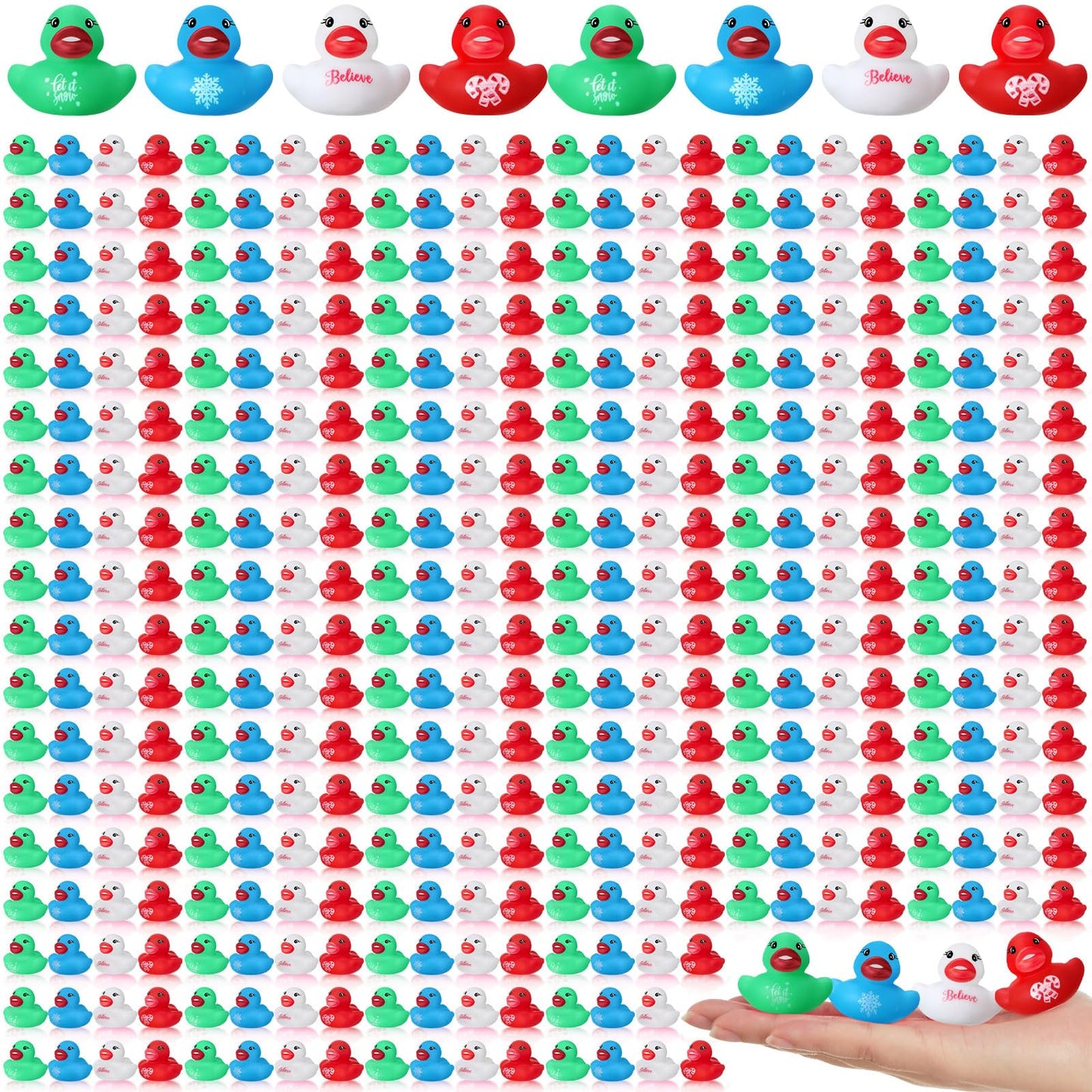 MiniInflat 400 Pcs Christmas Rubber Ducks Assorted Rubber Duckies Bulk Xmas Mini Pool Bath Toy Ducks Small Tiny Ducky for Christ