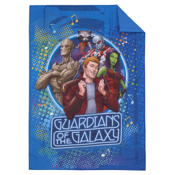 Marvel Guardians Of The Galaxy Blue Let'S Rock 4 Piece Toddler Bed Set - Comforter, Fitted Bottom Sheet, Flat Top Sheet, And Rev