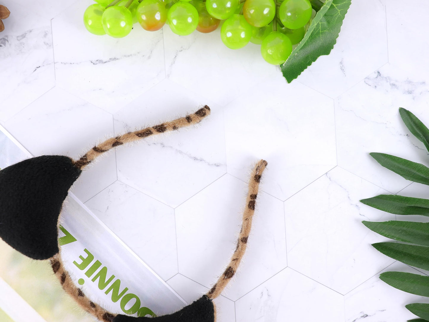 Bonnie Z. Leonardo Furry Cat Ears Headband Double-Sided Wear Black Leopard